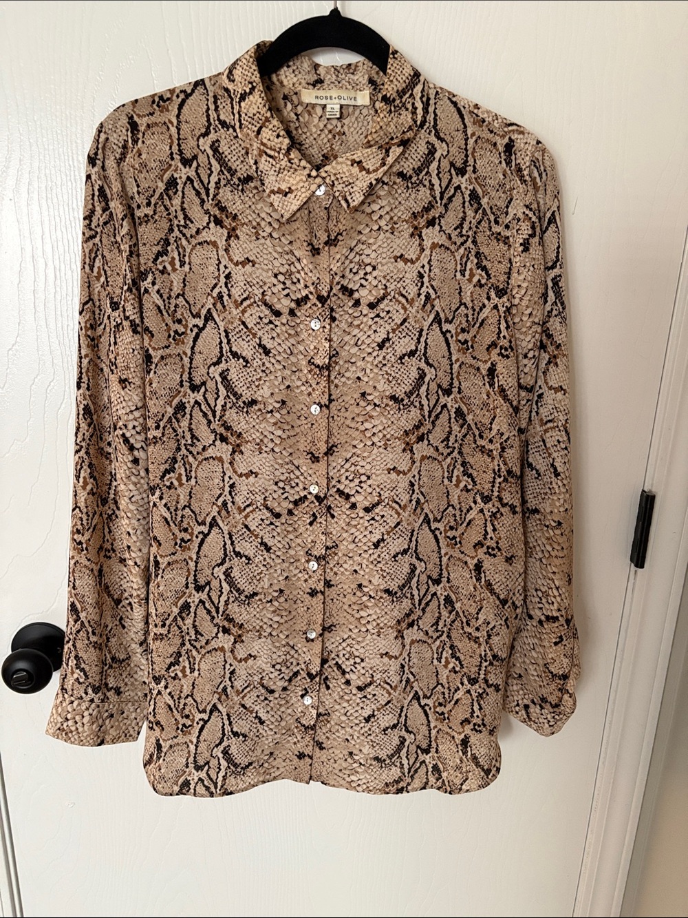 Rose & Olive Snake Print Button-Up Shirt in Beige